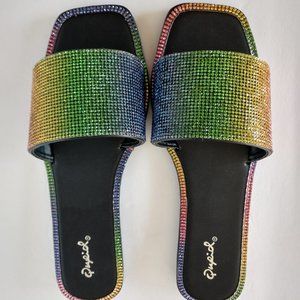 Rainbow Sandals 🌈 Rhinestone Slides NIB